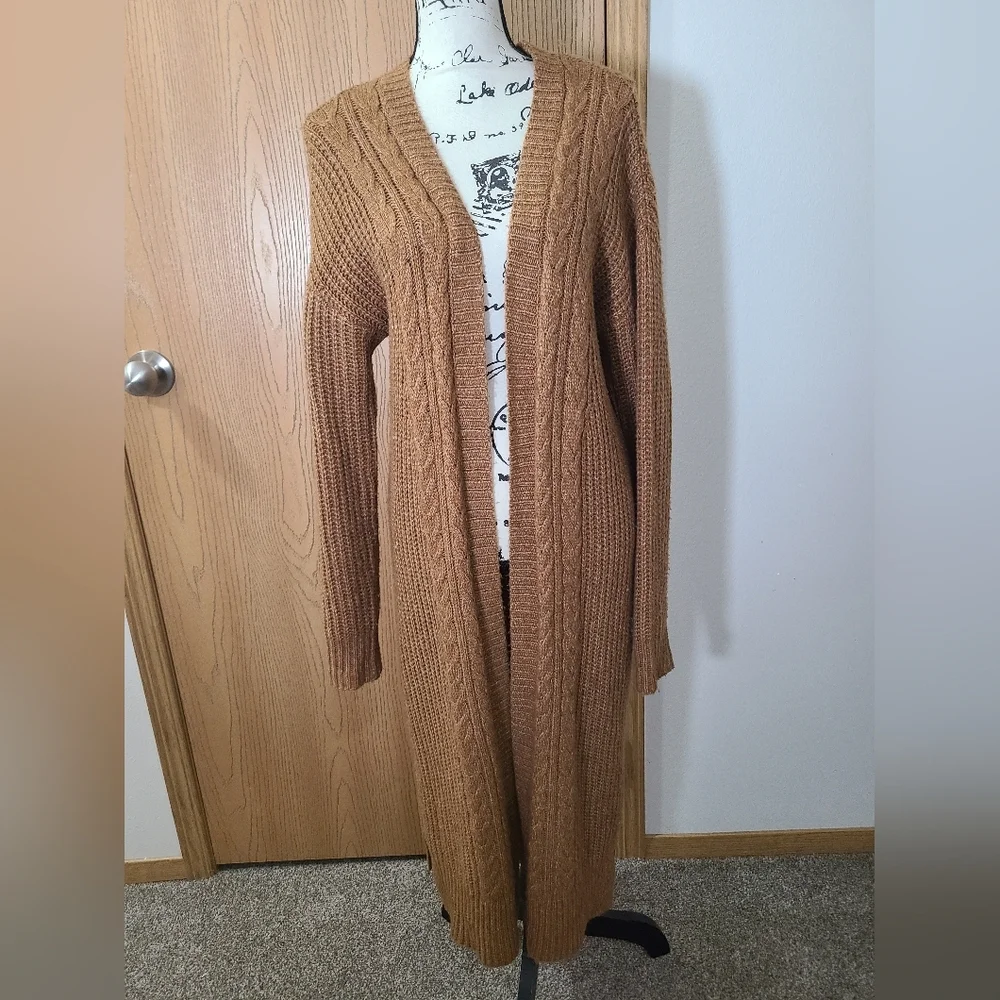 Press Rust Long Open Front Chunky Knit Cardigan Sweater - Picture 1 of 3